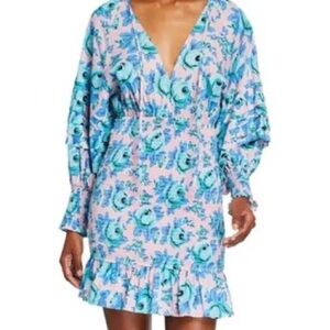 RHODE Resort Ayna Smocked Floral Printed Mini Dress